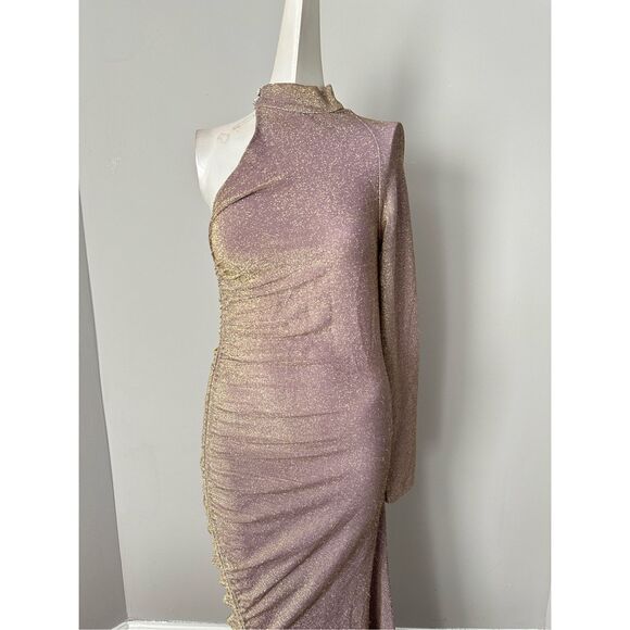 NWT Kim Shui One Sleeve Glitter Gown in Gold Size M $315 - Picture 6 of 13